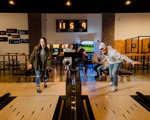 Duckpin bowling lanes inside Varsity Pins